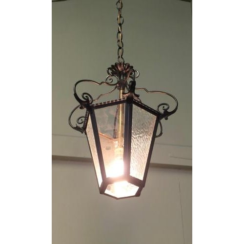 Arts & Crafts Wrought Iron Lantern in Glass, 1900s For Sale - Image 6 of 7