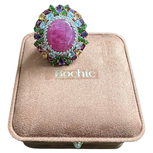 Bochic "Orient" Vintage Natural Ruby & Multi Gem Ring Set In 18K Gold & Silver For Sale - Image 15 of 18