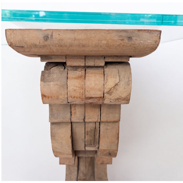 Beige Restoration Hardware (Rh) Classical Reclaimed Teak Corbel Glass Desk & Console Table For Sale - Image 8 of 8