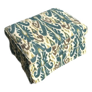 Custom Skirted Ikat Ottoman on Casters For Sale