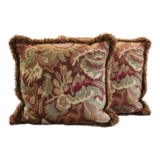 Oversized Woven Tapestry Birds of Paradise Square Euro Pillows- Set of 2 For Sale