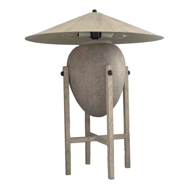 1980s Max Blumberg Sculptural Urn Table Lamp in Travertine Finish | Postmodern Memphis Era For Sale