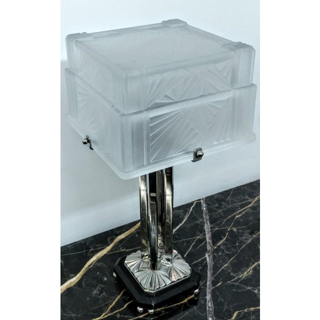 Metal French Art Deco Table Lamp by E.J.G - a Pair For Sale - Image 7 of 10