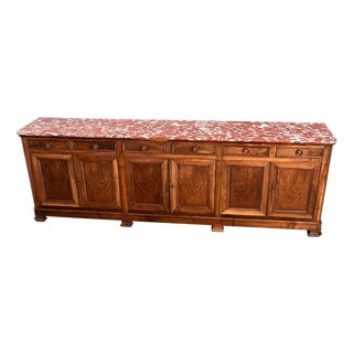 French 19th Century Louis Philippe Walnut Enfilade with Red Marble Top For Sale