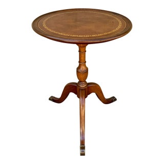 Vintage Georgian Embossed Leather Top Mahogany Round Side Table For Sale