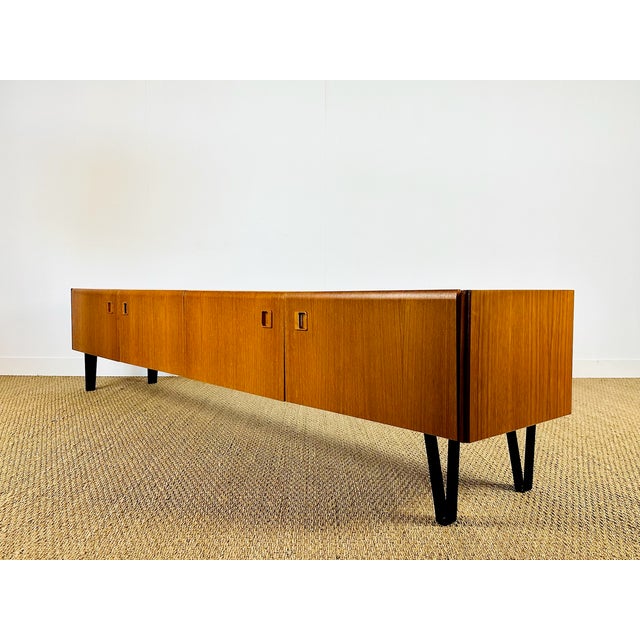 Low Scandinavian Teak Sideboard with Metal Compass Legs, 1960 For Sale - Image 9 of 17