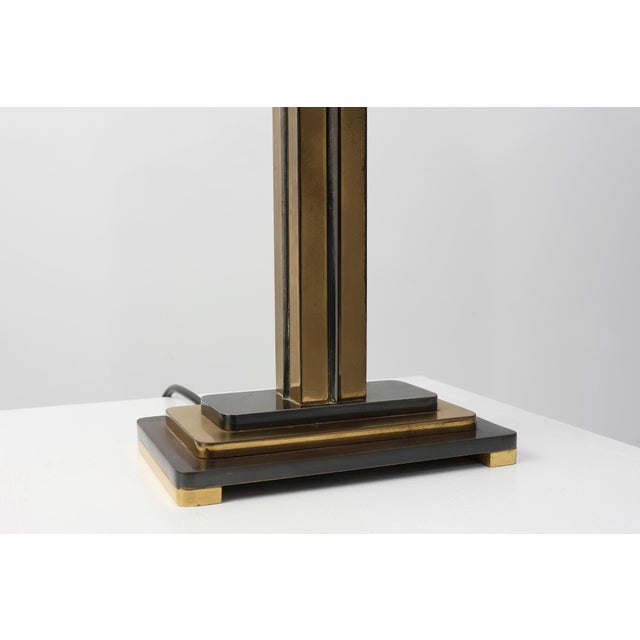 Black Brass Table Lamp with Black Rectangular Shade from Deknudt, Belgium, 1970s For Sale - Image 8 of 12