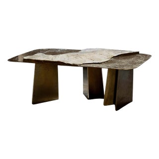 Stoneage One of a Kind Sculptural Coffee Table in Brass and Marble by Alex Turco For Sale