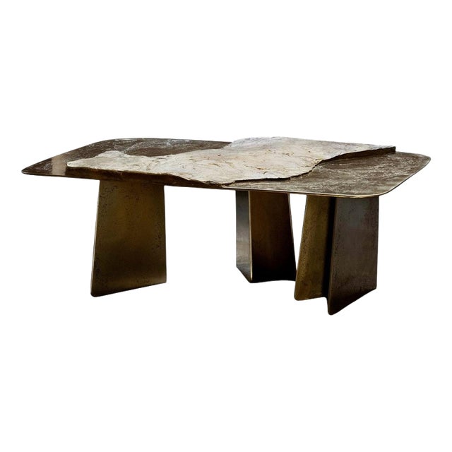 Stoneage One of a Kind Sculptural Coffee Table in Brass and Marble by Alex Turco For Sale