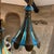 For your consideration, vintage Italian 1960s striped ceramic pendant chandeliers.These distinct mid-century lighting...