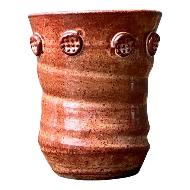 Vintage Studio Pottery Textured Ceramic Vase For Sale
