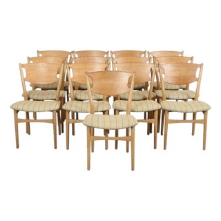 Mid 20th Century Set of Eight Attributed to Helge Sibast Dining Chairs in Solid Oak For Sale