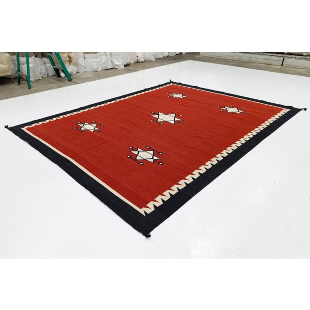 Native American 9x12 Modern Navajo Style Flatweave Red Wool Area Rug - Geometric Star & Diamond For Sale - Image 3 of 11