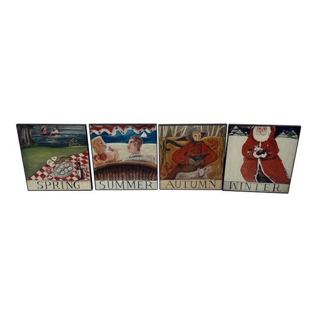 Nancy Thomas Folk Art Seasonal Plaques, Set of Four For Sale