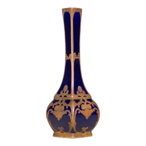 Early 20th Century Art Nouveau Enameled and Gilt Blue Sèvres Porcelain Vase by Paul Milet, France