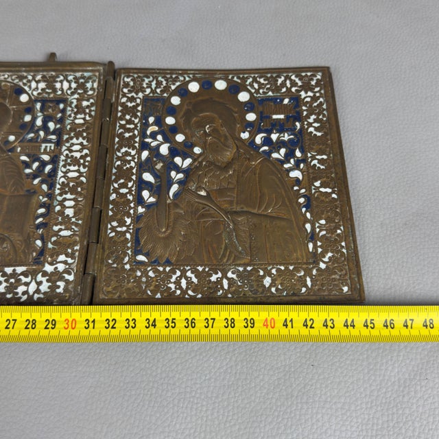 Triptych Sacred Icon Journey Christ Madonna, 1890s, Brass For Sale - Image 10 of 11