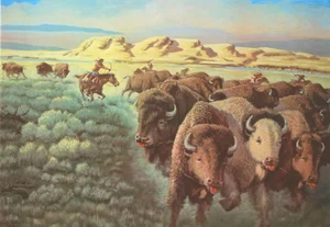 Cecil Smith Lithograph - Cheyenne Buffalo Runners