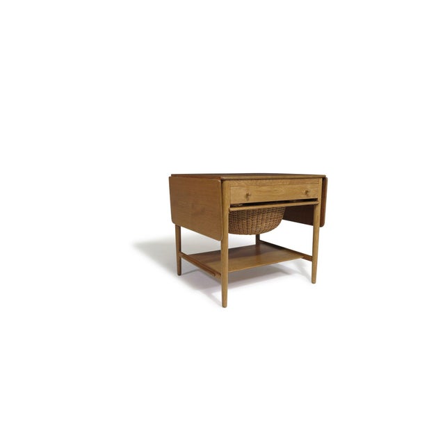 Mid 20th Century Hans J. Wegner at-33 Sewing Drop-Leaf Side Table in White Oak, Beautifully Restored For Sale - Image 4 of 11