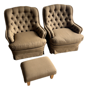 Tufted Lounge Chairs with Ottoman, 1970s, Set of 3