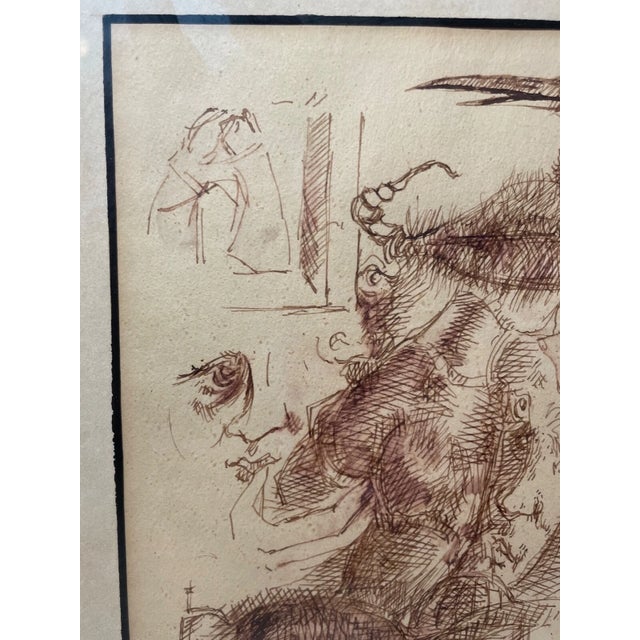 Original 1968 Signed Chaim Gross Pen and Ink Drawing Abstract Surrealism Sketch For Sale In New York - Image 6 of 12