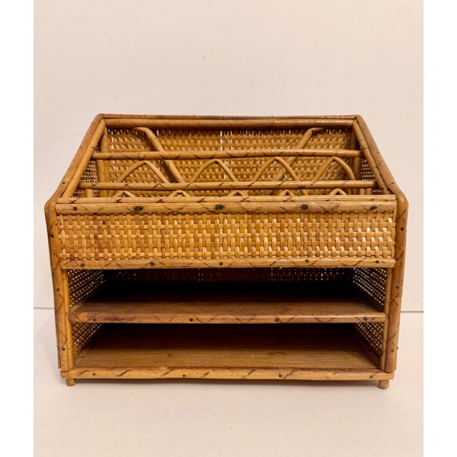Vintage Bamboo and Rattan Letter Holder Desk Organizer For Sale - Image 4 of 8