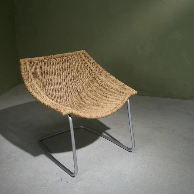 1950s Tubular Cantilever Lounge Chair with Sisal Webbing, Netherlands For Sale - Image 5 of 12