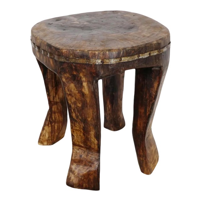 Antique Naga Indian Rustic Wood Stool For Sale