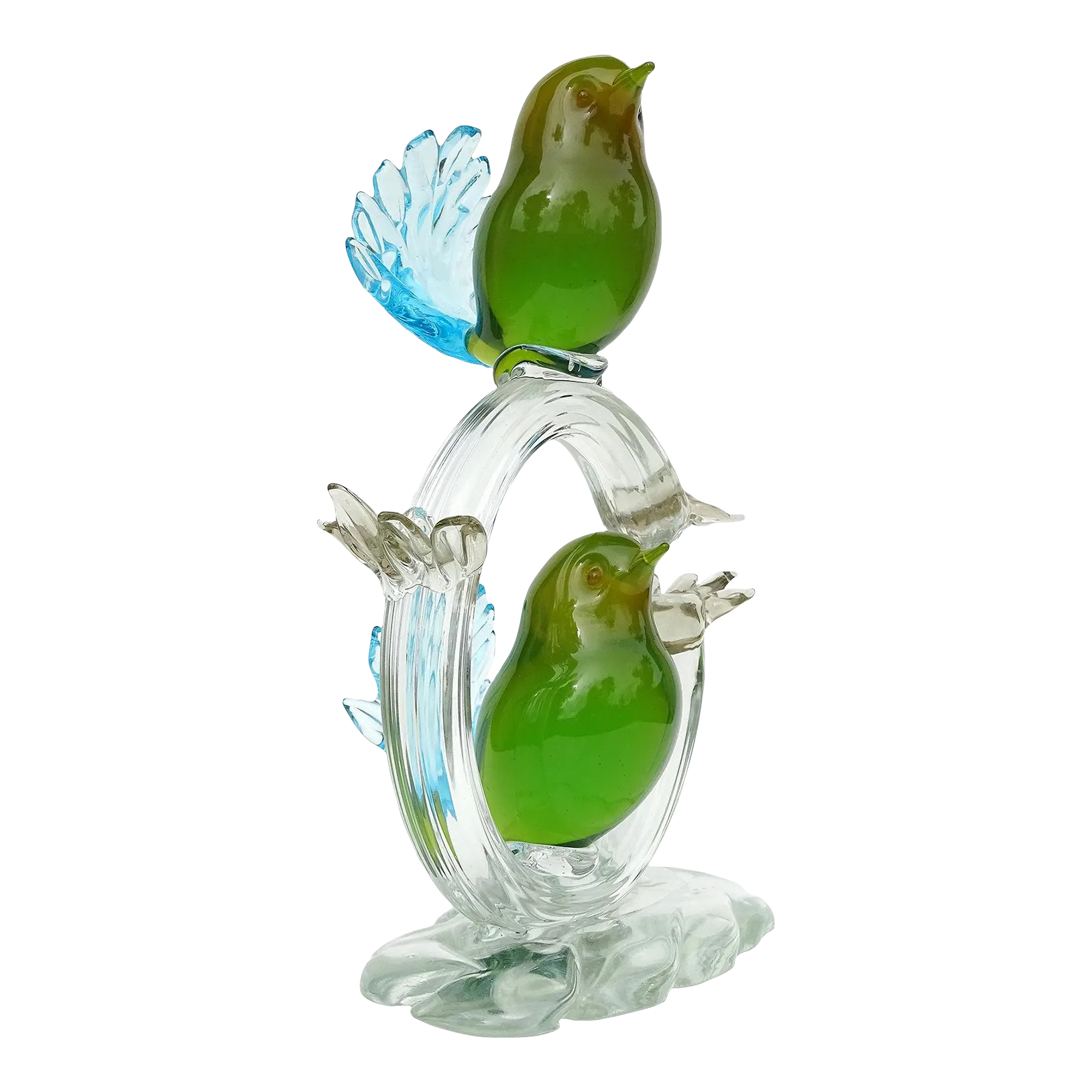 Salviati Murano Vintage Sommerso Green Yellow Birds Blue