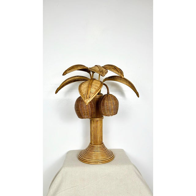 Vintage Rattan Palm Tree Coconut Lamp For Sale - Image 9 of 12