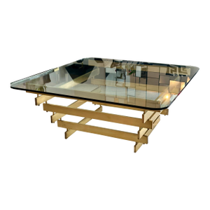 1960s Vintage Mid-Century Modern Brass & Glass Coffee Table, Milo Baughman Style