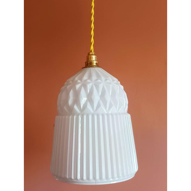 Vintage White Glass Pendant Lights, 1990s, Set of 2 For Sale - Image 4 of 10