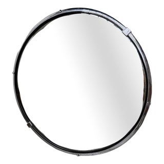 Vintage Round Metal Mirror, 1970s For Sale