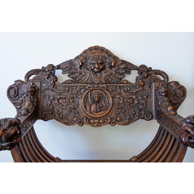 Late 19th Century Italian Renaissance Revival Carved Walnut Savonarola Chair For Sale - Image 4 of 5