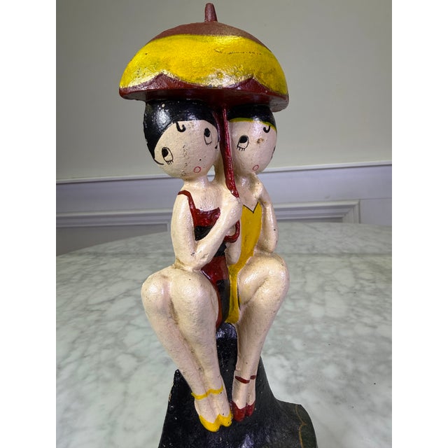 Metal 1920s Antique Hubley "Bathing Beauties" Cast Iron Doorstop by Anne Fish #250 For Sale - Image 7 of 7