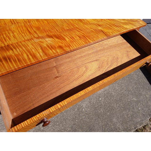 Brown Antique Tiger Maple Dressing Table With 2 Drawers 1934 For Sale - Image 8 of 15