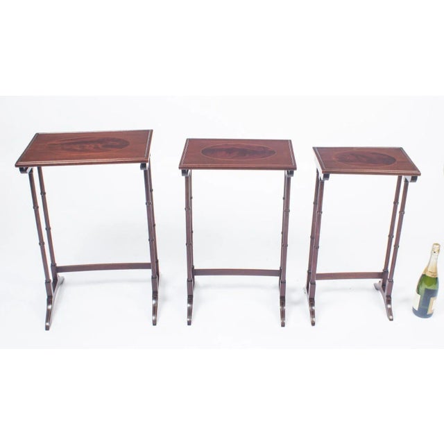 Brown Antique Victorian Mahogany & Inlaid Nesting Tables, 1880s, Set of 3 For Sale - Image 8 of 10