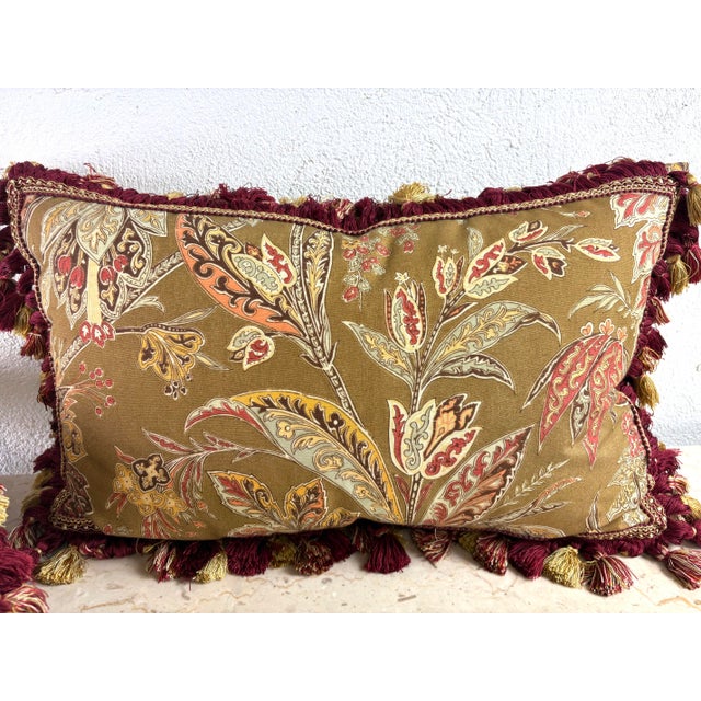 Brown Handsome Lee Joffa Tasseled Cotton Print Lumbar Pillows/Pair For Sale - Image 8 of 10