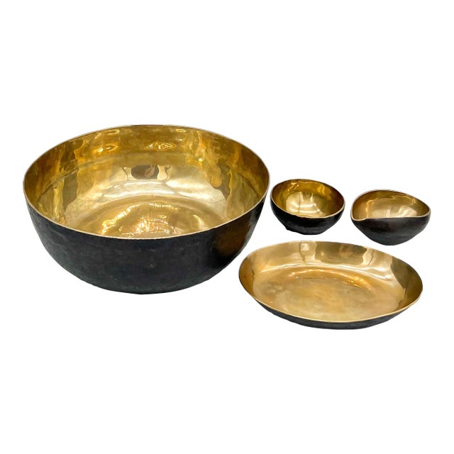 1970's Hammered Bronze Serving Dishes With Dark Applied Patina - Set of 4 For Sale