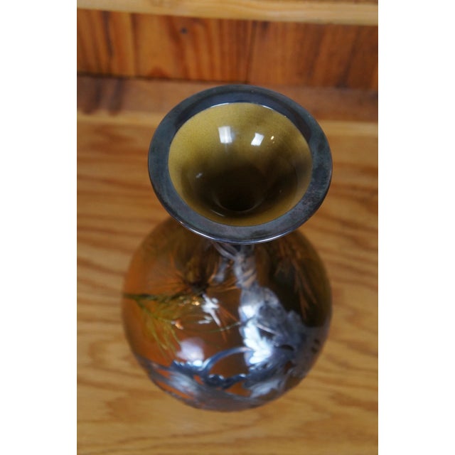 A rare, very large, and impressive antique Rookwood and Gorham mantel vase by Amelia Sprague. It features Art Nouveau...