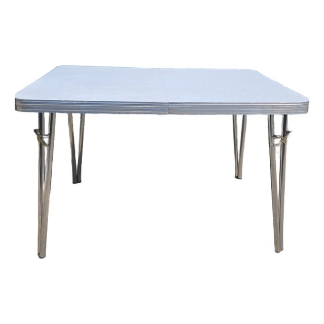 Vintage 1950s Formica Chrome Dinette Table With 2 Leaves For Sale