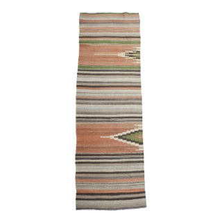 1970s Vintage Handmade Wool Cotton Terracotta Runner Rug For Sale