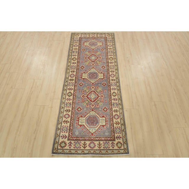 Farmhouse Kazak Runner 2’7” X 6’6” Lilac Wool Tribal Hand-Knotted Oriental Rug For Sale - Image 3 of 11
