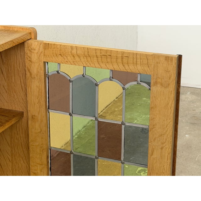 Mid-Century Modern Vintage Oak Display Cabinet with Stained Glass Doors by Henning Kjærnulf, 1960s For Sale - Image 3 of 14