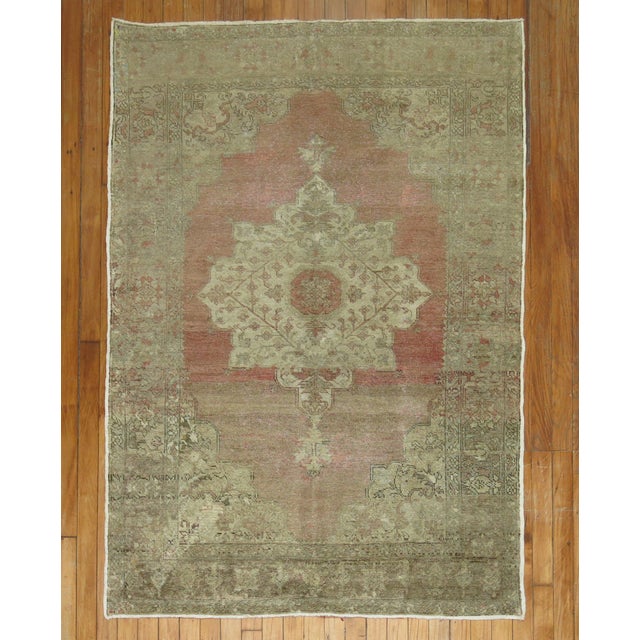 Green Mid 20th Century Soft Pink Turkish Oushak Rug For Sale - Image 8 of 18