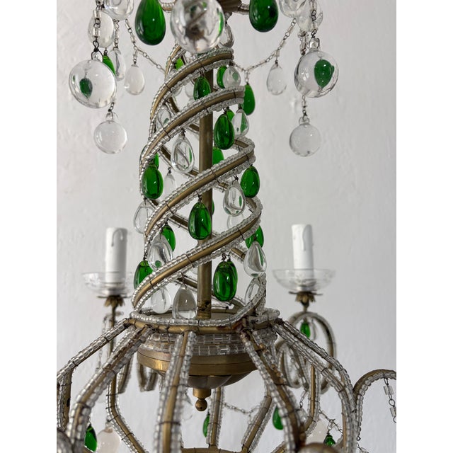 French Maison Baguès Murano Green Drops Beaded Scrolls Chandelier Rare C 1940 For Sale - Image 14 of 18