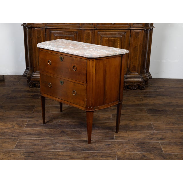 Wood French 19th Century Walnut Commode with Variegated Marble Top and Two Drawers For Sale - Image 7 of 8
