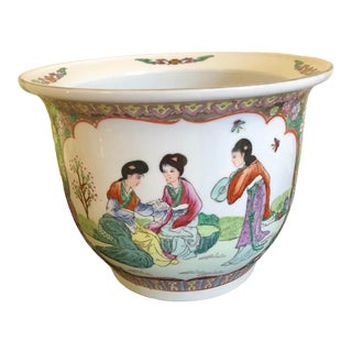 Vintage Asian Hand Painted Planter For Sale