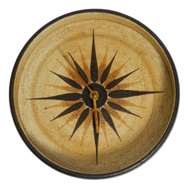 Handmade Round Ceramic Wall Clock, 1970s For Sale