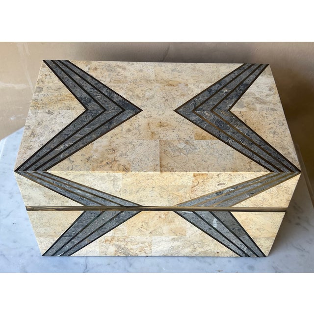 1980s Large Art Deco Style Stone & Copper Inlaid Box For Sale - Image 5 of 12