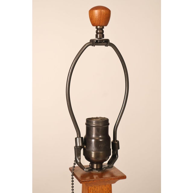 Stickley Mission Collection Oak Table Lamp with Art Glass Shade For Sale - Image 10 of 18